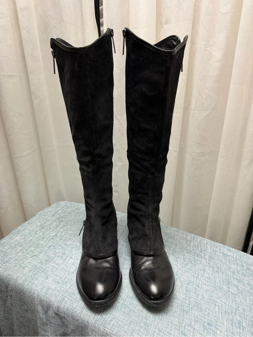 Donald J. Pliner Black Leather and Suede Over-the-Knee Boots
